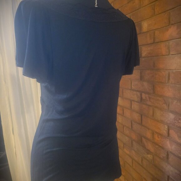 Fun Black Lace on Black Flowy Little Blouse - Short Sleeve (Size M) - Picture 3 of 5